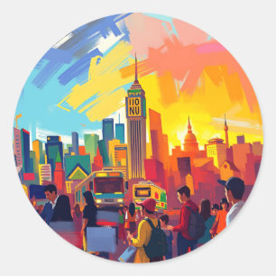 Bold Impressionistic Cityscape Classic Round Sticker