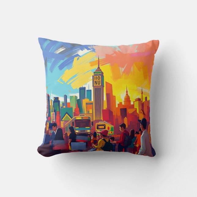 Bold Impressionistic Cityscape Throw Pillow (Front)
