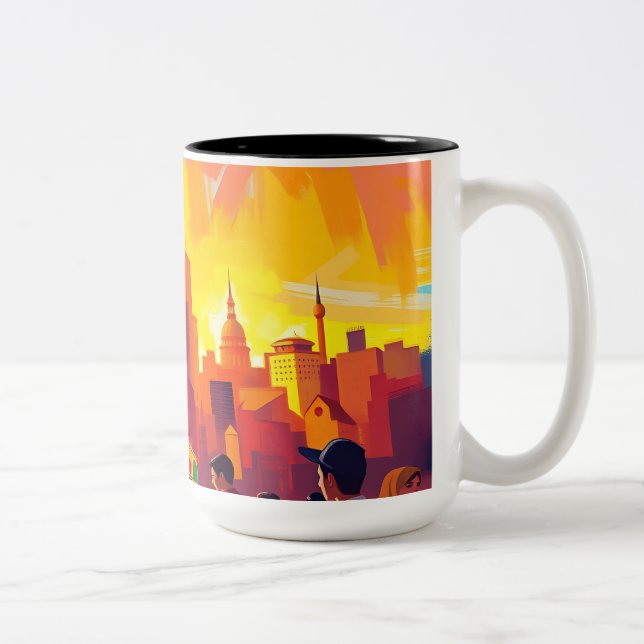 Bold Impressionistic Cityscape Two-Tone Coffee Mug (Right)