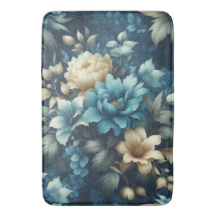 Bold in Blue & Delicate Cream Florals  Bath Mat