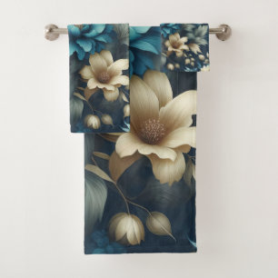 Bold in Blue & Delicate Cream Florals  Bath Towel Set