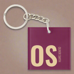 Bold Initial Monogram Name Burgundy Girly  Keychain