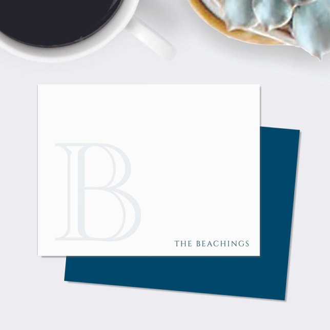 Bold Initial Navy Blue Classic Family Stationery Card (Creator Uploaded)