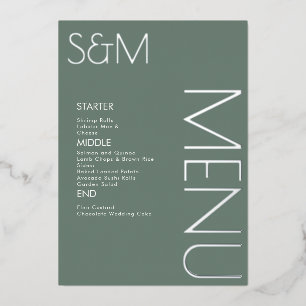 Bold Initial Wedding Pressed Silver Menu Cards