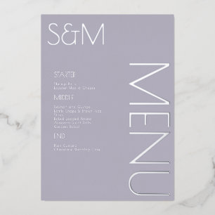 Bold Initial Wedding Pressed Silver Menu Cards