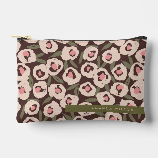 Bold Inky Floral Pattern | Hand-Drawn Botanical Accessory Pouch (Front)