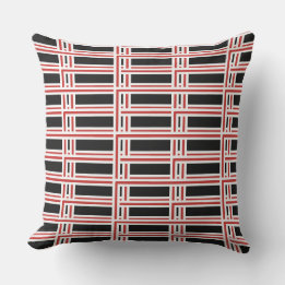 Bold Interlocking Red and White Rectangle Pattern Outdoor Pillow