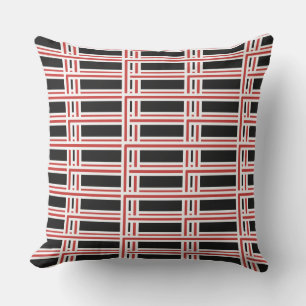 Bold Interlocking Red and White Rectangle Pattern Outdoor Pillow