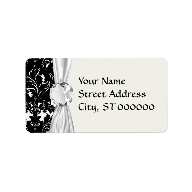 bold intricate black damask on white label (Front)