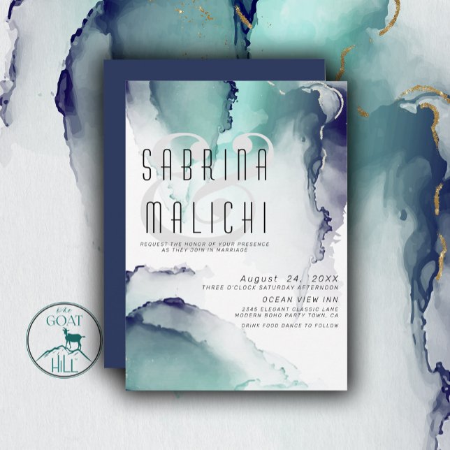 Bold Jade and Navy Blue Modern Fluid Ink Invitation (Creator Uploaded)