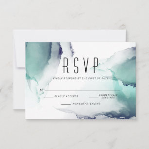 Bold Jade and Navy Blue Modern Fluid Ink RSVP Card