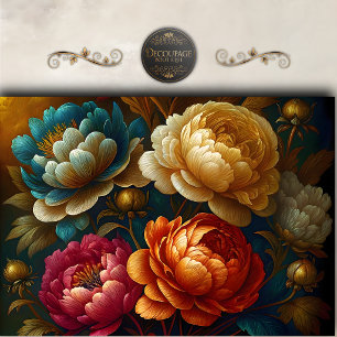 Bold Jewel Tone Peony Floral Decoupage Tissue Paper