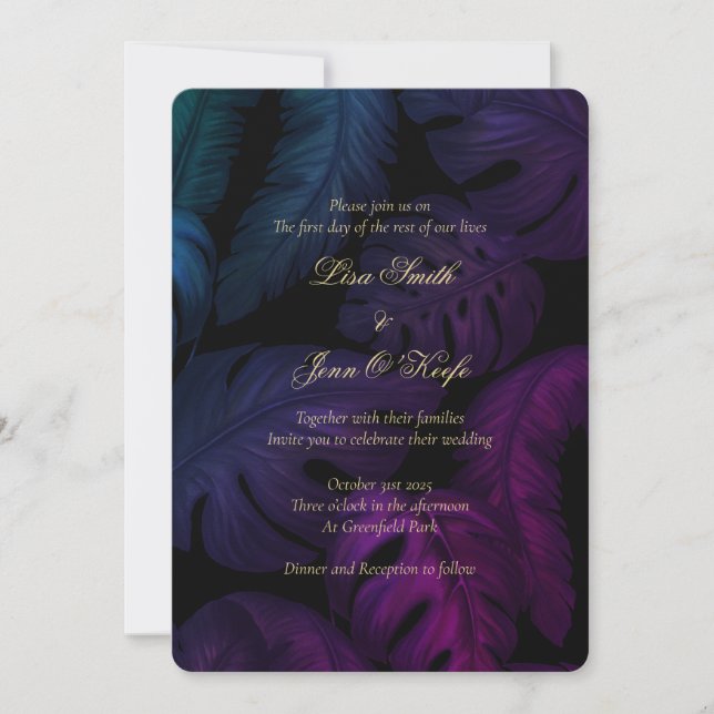 Bold Jewel Watercolor Tropical Wedding Invitations (Front)