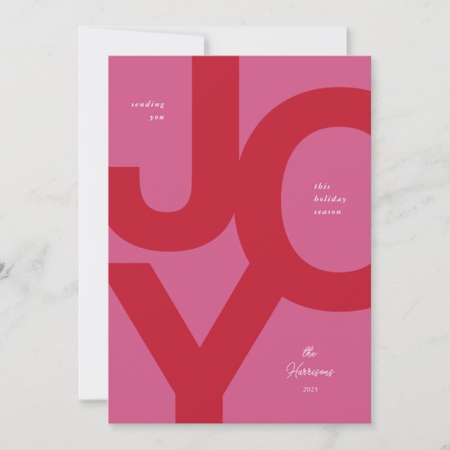 Bold Joy Pink & Red Fun Non-Photo Holiday Card (Front)