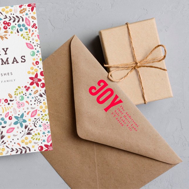 Bold Joy RED Address Custom Christmas Holiday Self-inking Stamp (Creator Uploaded)