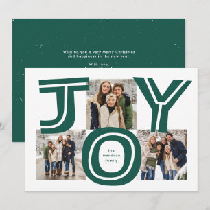 Bold joy three photo modern red Christmas Holiday Card