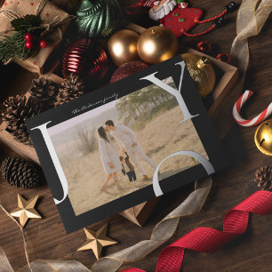 Bold JOY Typography Personalized Photos & Texts Foil Holiday Card