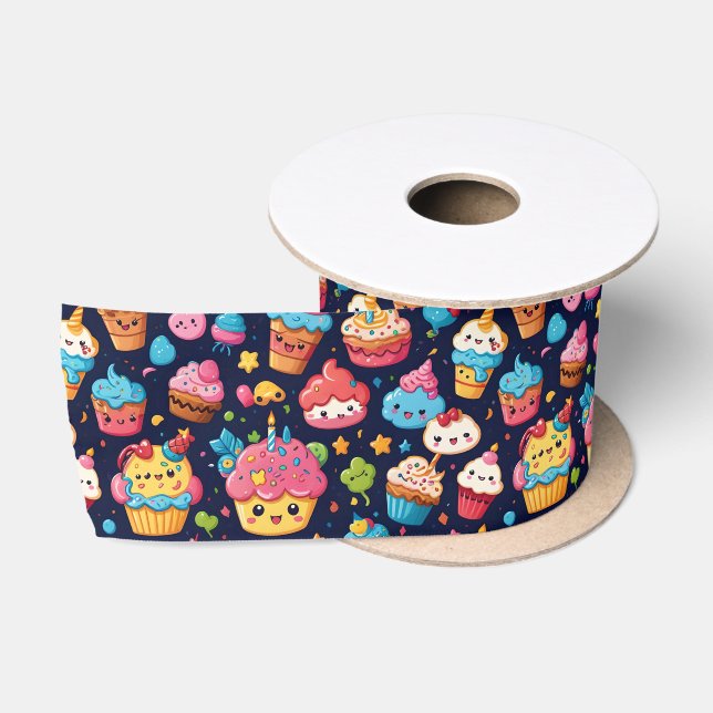 Bold Kawaii Birthday Pattern Satin Ribbon (Spool)