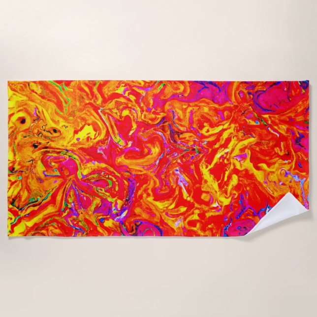 Bold Lava Colours Abstract Design Beach Towel (Front)