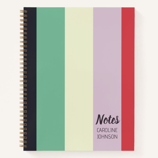 Bold Lavender Green Yellow Stripes Personalized Notebook (Front)
