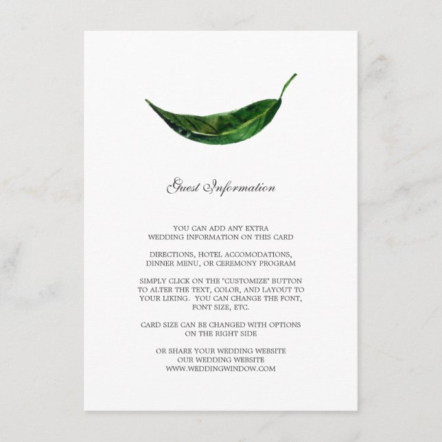 Bold Leaves Guest Information Card / Dark Green (Front)