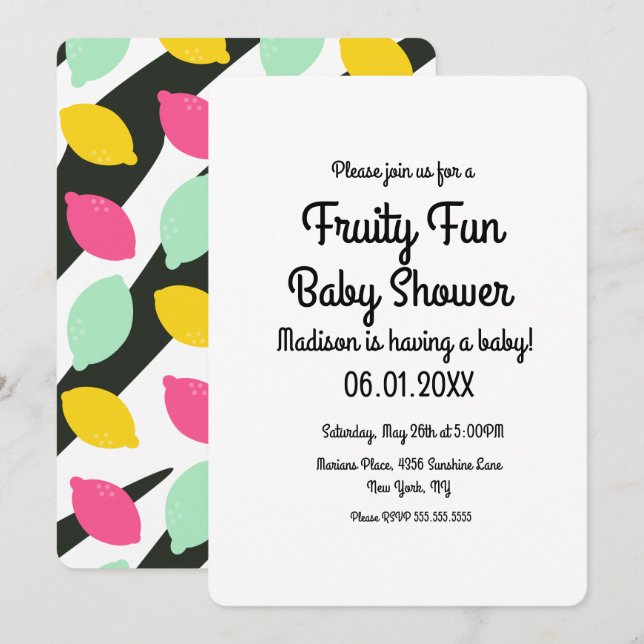 Bold Lemons Colourful Fruity Baby Shower Invitation (Front/Back)