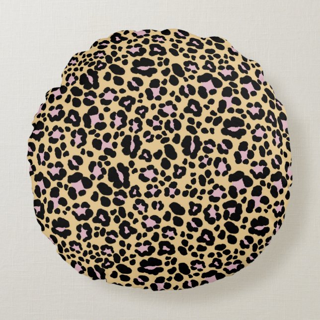 Bold Leopard Animal Print Glam 1 Round Pillow (Front)