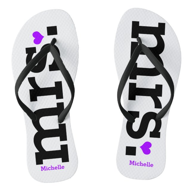 Bold Lettering (purple) Bride Flip Flops (Footbed)