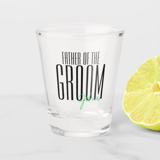 Bold Letters "Father of the Groom" Wedding Party Shot Glass (Front)