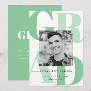 Bold Letters Green Photo Graduation Party Invitation
