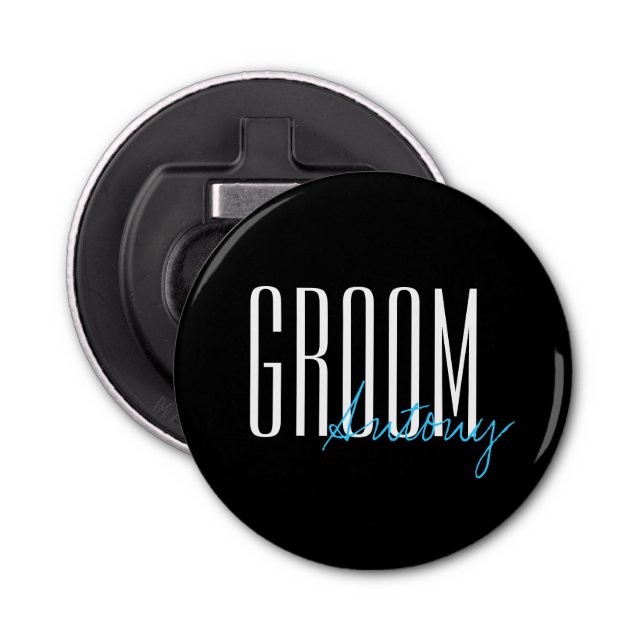 Bold Letters "Groom" Personalized Wedding Party Bottle Opener (Front)