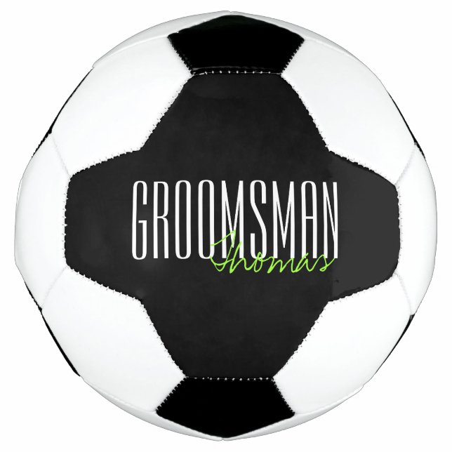Bold Letters "Groomsman" Custom Wedding Party Soccer Ball (Front)
