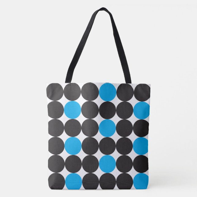 Bold Light Blue Black Dots Geometric Pattern Tote Bag (Front)