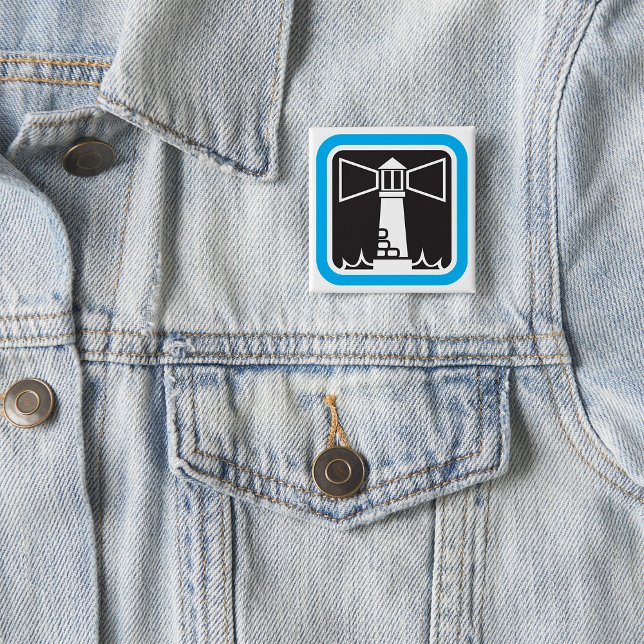 Bold Lighthouse Beacon with Ocean Waves Icon  2 Inch Square Button (Creator Uploaded)