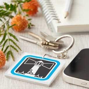Bold Lighthouse Beacon with Ocean Waves Icon  Keychain