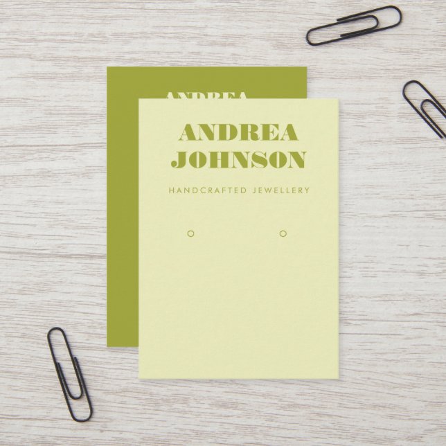 Bold Lime Green Mid Century Mod Earring Display Business Card (Front/Back In Situ)