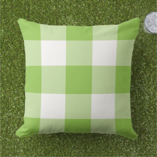 Bold Lime Green White Large Gingham Check Outdoor Pillow
