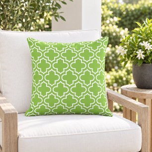Bold Lime Green White Quatrefoil Trellis Outdoor Pillow