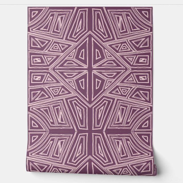 Bold Lines - Symmetrical Tile - Mauve and Beige Wallpaper (Unrolling)