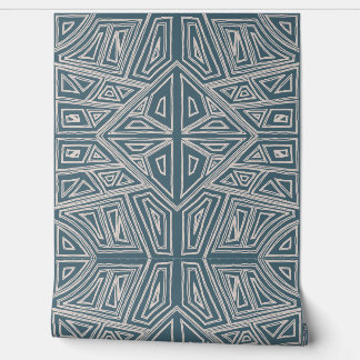 Bold Lines - Symmetrical Tile - Teal and Beige  Wallpaper