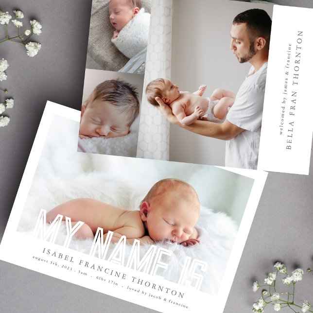 BOLD LINES TEXT NAME collage photo baby birth Announcement (Creator Uploaded)