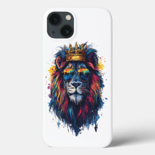 Bold Lion Head with Sunglasses and Crown iPhone 13 Case