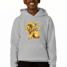 Bold Lion with Blossoms Kids Pullover