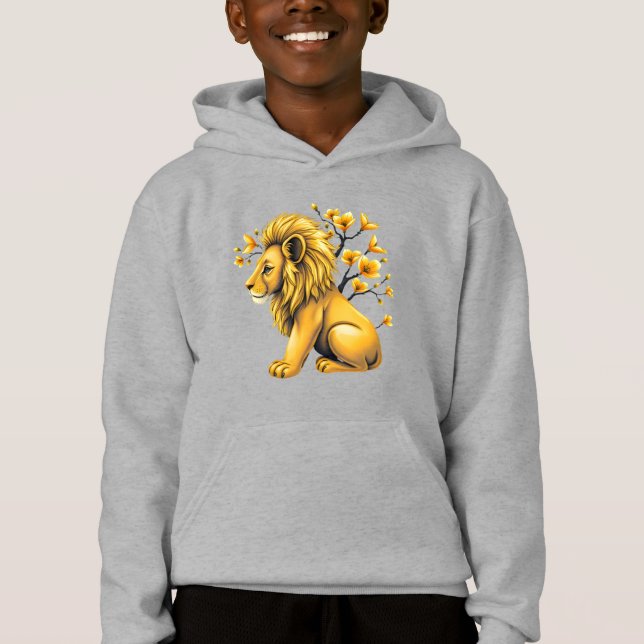 Bold Lion with Blossoms Kids Pullover (Front)