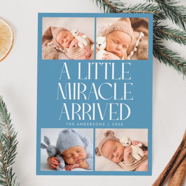 Bold Little Miracle Xmas Denim Blue Photo Birth  Announcement (Creator Uploaded)