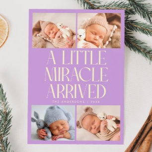 Bold Little Miracle Xmas Wisteria Photo Birth Announcement