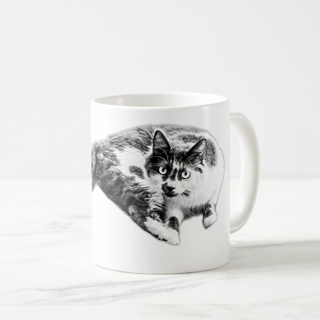 Bold Long‑Tail Cat Portrait Mug (Front Right)