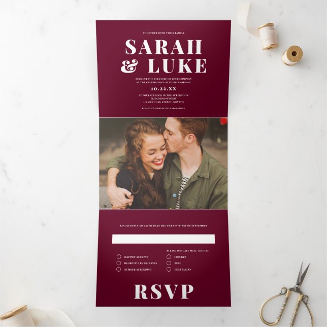 BOLD LOVE Modern All-In-One Photo Wedding Tri-Fold Invitation (Inside)