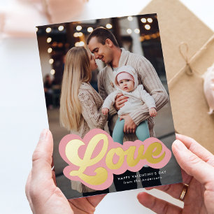 Bold Love Script Pink and Gold Valentine's Day Foil Holiday Card