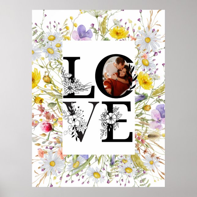 Bold Love Script Pink & Red flowers Valentine Day  Poster (Front)
